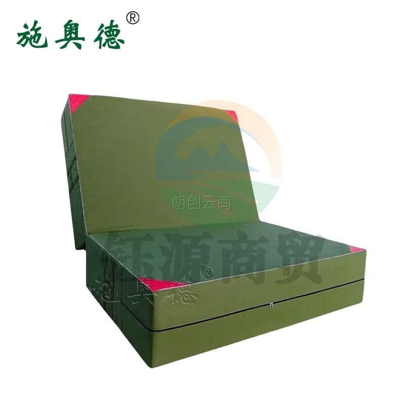 施奥德 体操垫仰卧起坐垫叠军绿色保护垫 高密度海绵 有机硅防水帆布 海绵密度35 二折200*150*30cm