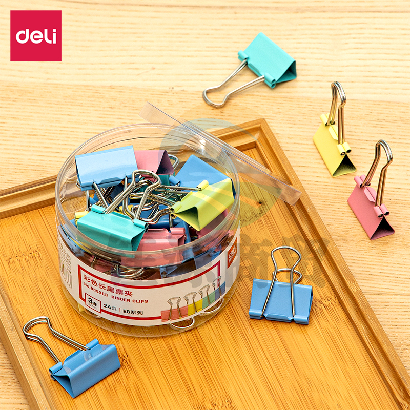 得力 8553ES 彩色长尾票夹筒装(混)(24只/筒)