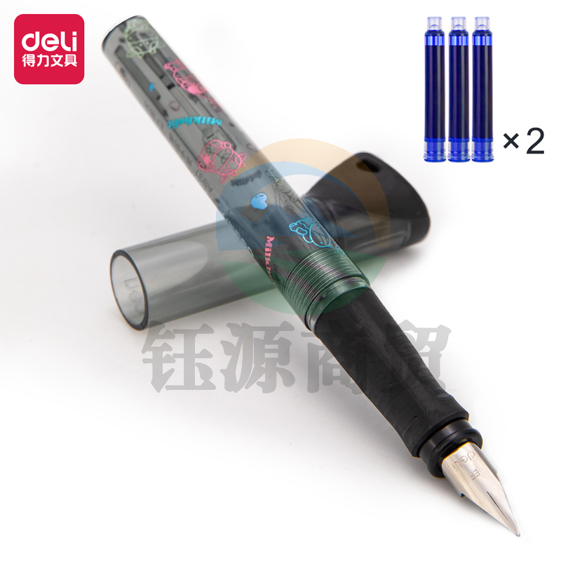 得力A937练字钢笔(可擦纯蓝)(1支笔+6墨囊/卡)