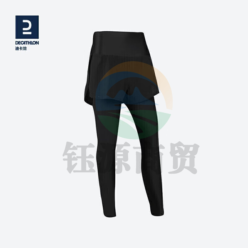 迪卡侬假两件运动裤女春夏跑步速干健身裤高腰提臀紧身瑜伽裤WSSL经典黑升级版L 4514099
