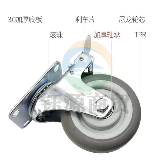 万向轮子 脚轮 万向边刹圆面静音轮 