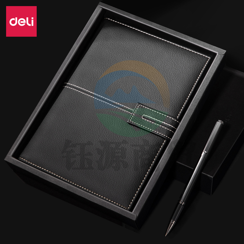 得力22232皮面本套装(黑)(盒)