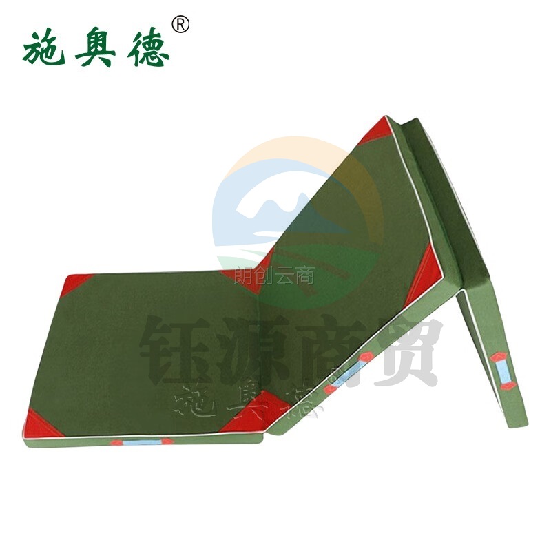 施奥德 体操垫仰卧起坐垫叠军绿色保护垫 1.8*0.6*0.05m 珍珠棉有机硅防水帆布 三折体操垫180*60*5cm