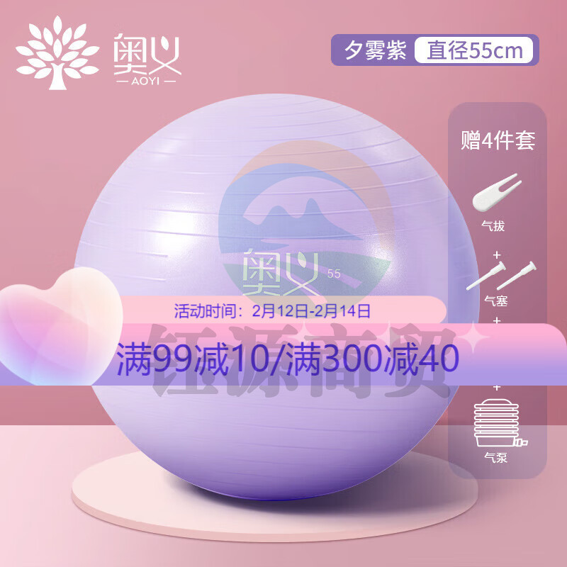 奥义瑜伽球55cm加厚防滑专业防爆材质孕妇助产弹力球 含全套充气装备
