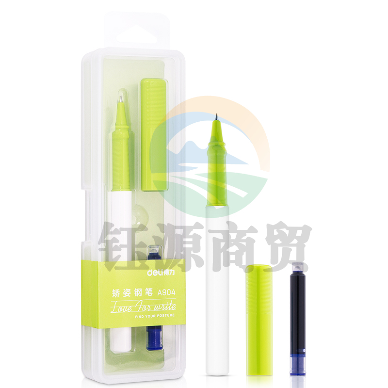 得力A904学生矫姿钢笔(可擦纯蓝/笔壳绿)(1支/盒)