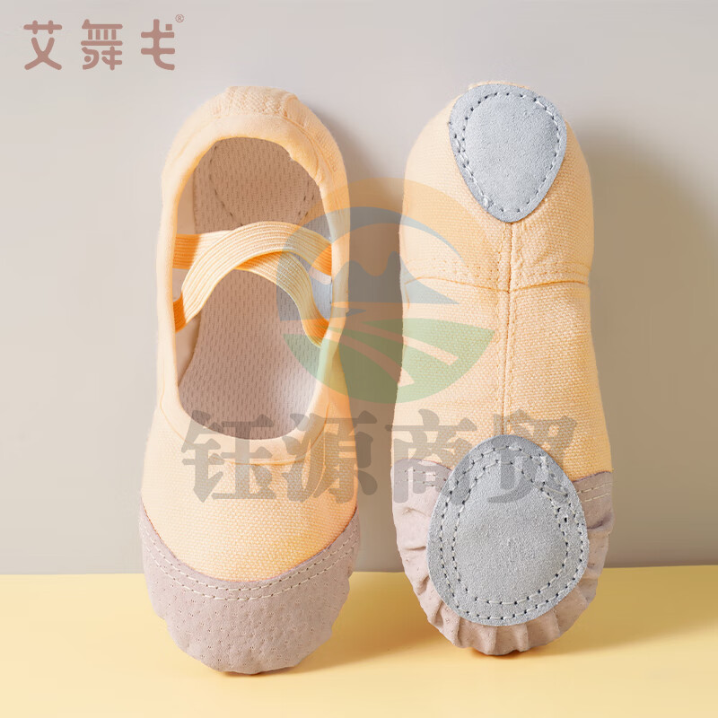 艾舞戈儿童舞蹈鞋女童芭蕾舞鞋体操鞋现代舞帆布练功鞋软底瑜伽猫爪鞋 肉色-免系带 34