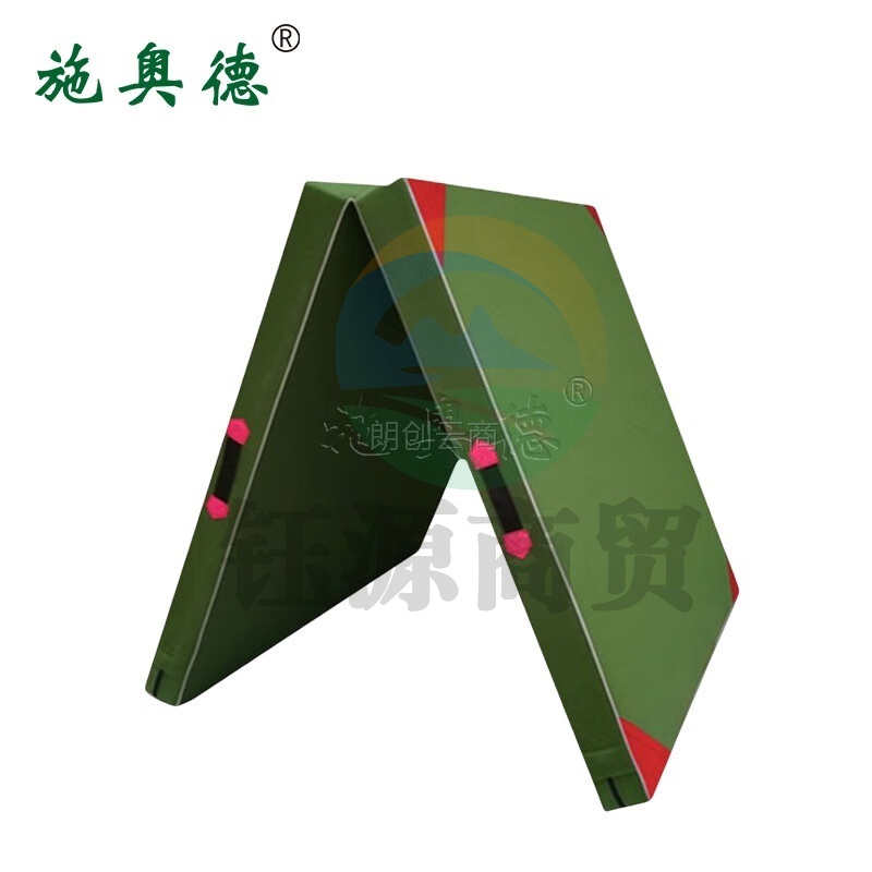 施奥德 体操垫仰卧起坐垫叠军绿色保护垫 2*1*0.1m珍珠棉有机硅防水帆布 二折体操垫200*100*10cm