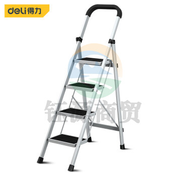 得力双层钢管折叠折叠梯 多功能人字梯加厚防滑四步工程梯装 DL509004 双层钢管四步折叠梯