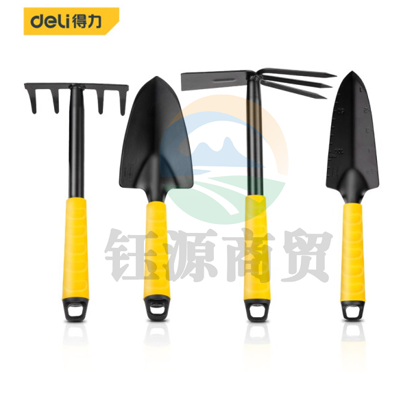 得力DL580804 园艺工具四件套 盆栽种植松土除草园艺工具套装 宽铲窄铲子五齿耙两用锄头