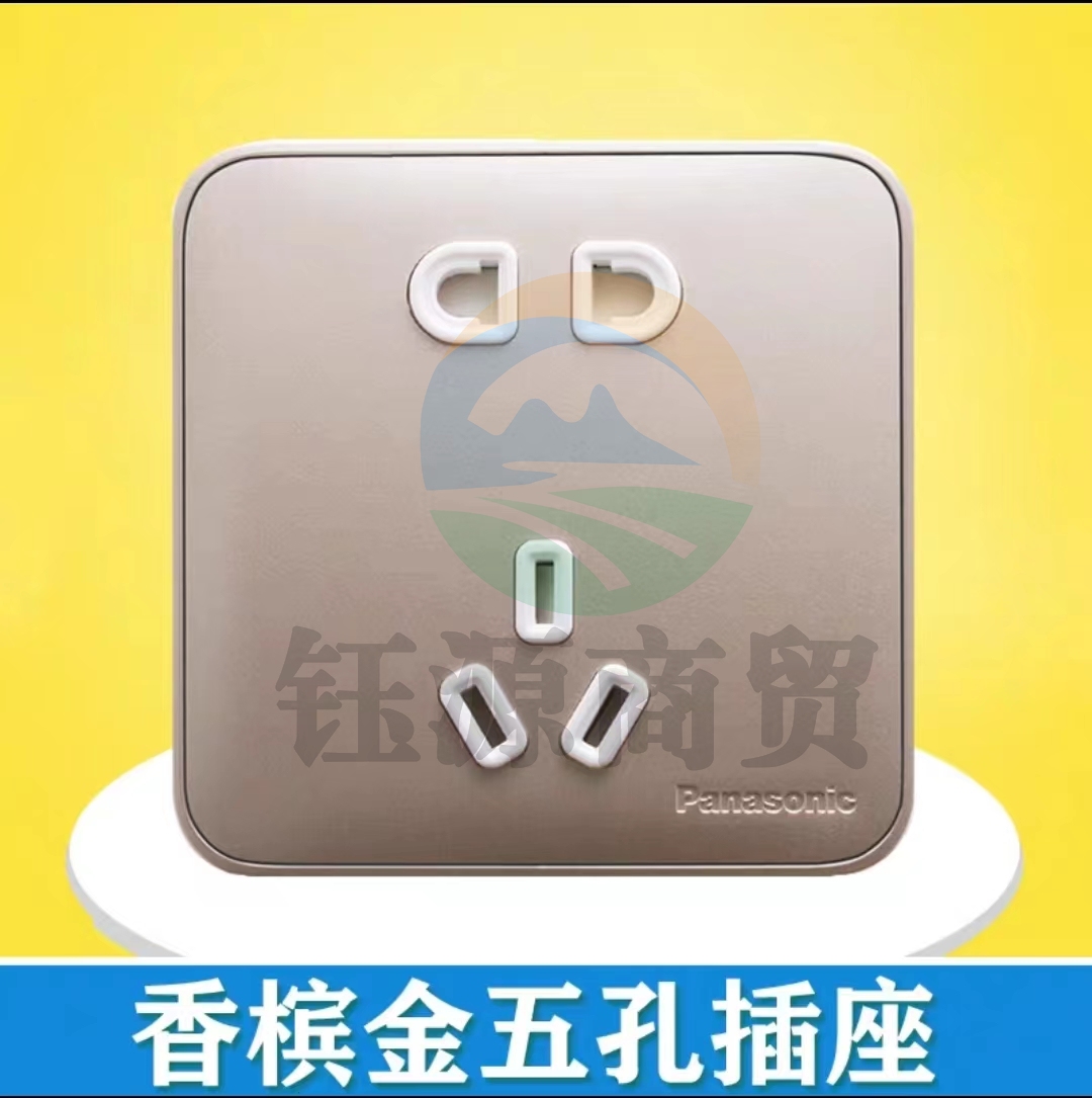 松下格彩香槟金正五孔插座10A