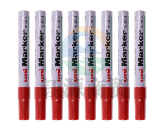 三菱(Uni)单头油性记号笔马克笔 斜头方嘴大头笔 580B 红色12支装    WLSZ05241253218097