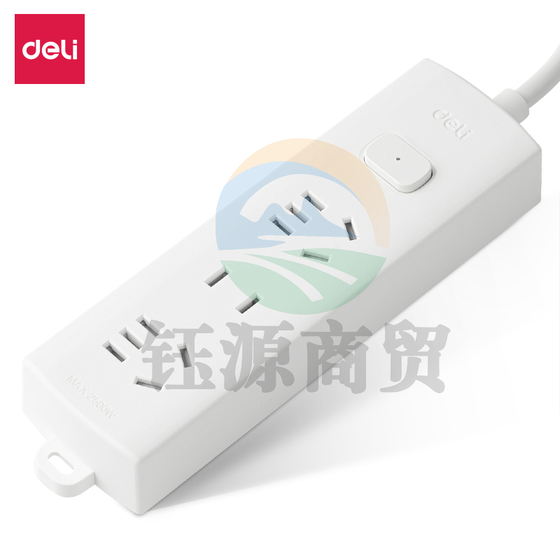 得力(deli) 插座插排插板电源插线板 莹白系列延长线插座 2+1 1.8米 LX110(1.8)