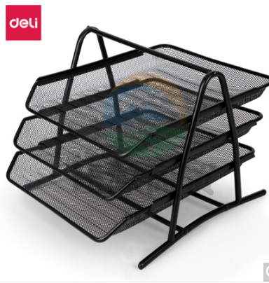 得力(deli)商务三层金属文件盘 桌面收纳文件架/资料架/文件篮 托盘可前后移动 黑色 9181     WLSZ01142021367731