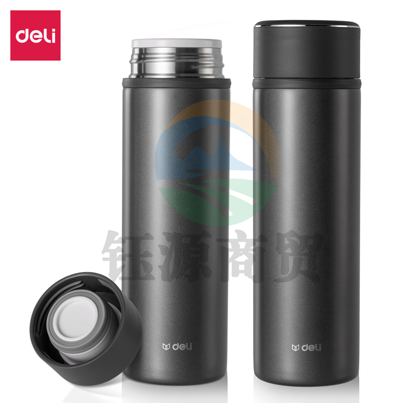 得力(deli) LL601-BGY 真空不锈钢保温杯 保温保冷男女水杯 500ml旋盖保温杯 灰色