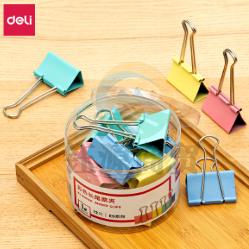 得力8551ES 1#彩色长尾票夹筒装(混)(12只/筒)