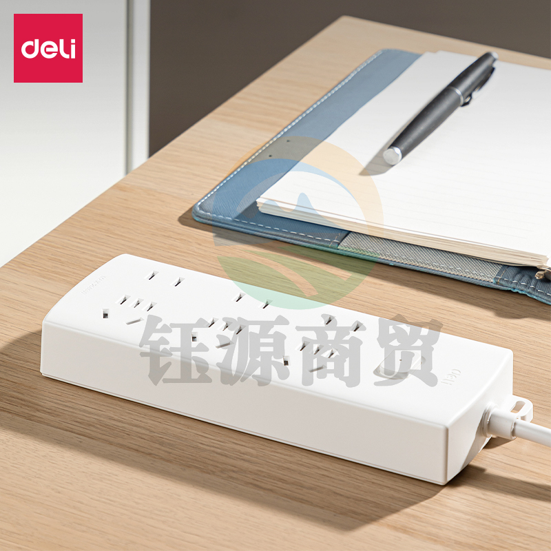 得力(deli) 插座插排插板电源插线板 莹白系列延长线插座 3+3 1.8米 LX113(1.8)    WLSZ07021057394109