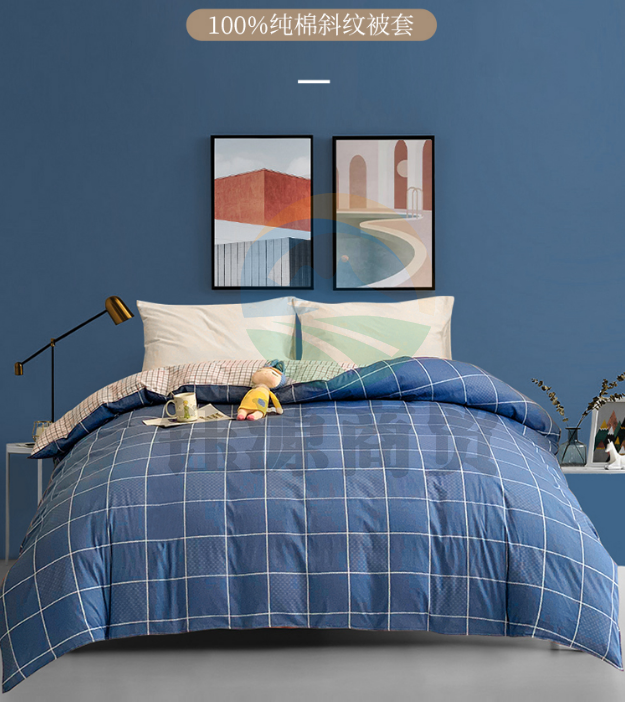 洁丽雅（Grace）全棉被套单人被罩160*210cm蓝色格调 适用0.9/1.0/1.2米床
