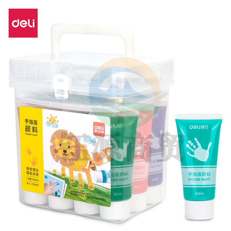 得力73891_PP桶手指画12色60ml(混)(桶)