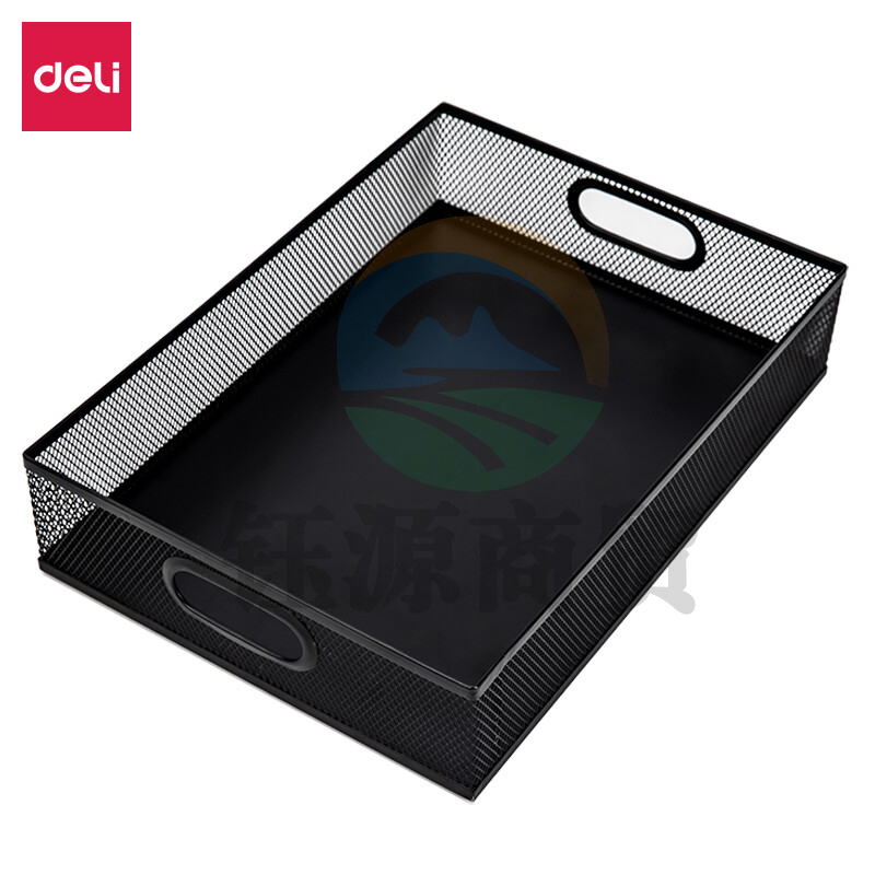 得力(deli)金属方形文件篮 镂空网材文件收纳框/收纳篮 黑色79080