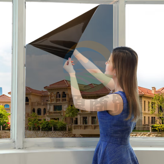 宫薰玻璃贴纸隔热膜单向透视防晒遮光窗户遮阳膜防窥隐私 黑灰60cm*2m