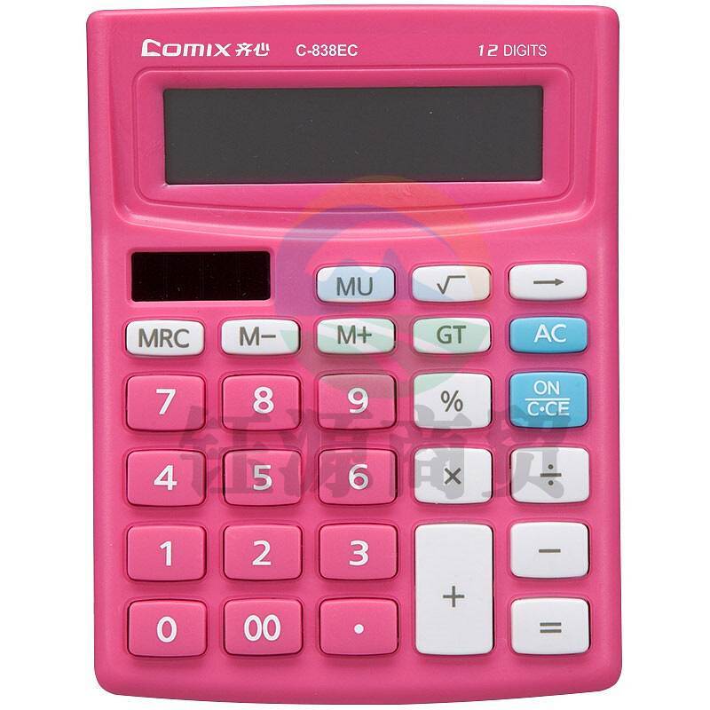 齐心（COMIX）12位时尚太阳能双电源计算器 红色 办公文具 C-838EC(单位：个)