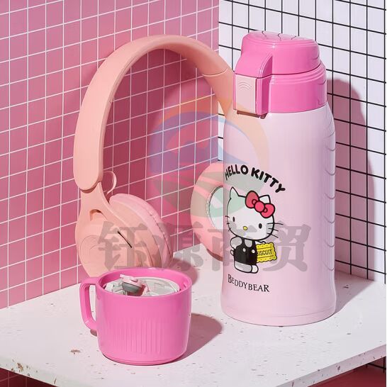 杯具熊（BEDDYBEAR）儿童保温杯带吸管316不锈钢双盖两用大容量儿童水杯壶600mlKT猫
