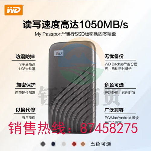 西部数据(WD)1TB NVMe 移动固态硬盘(PSSD)My Passport随行SSD Type-C接口 传输1050MB/s