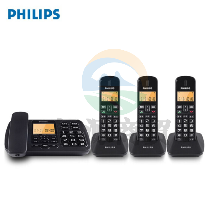 飞利浦(PHILIPS)无绳电话机 固定座机 子母机 家用办公 一键拨号 三方通话 DCTG152一拖三 (黑色)