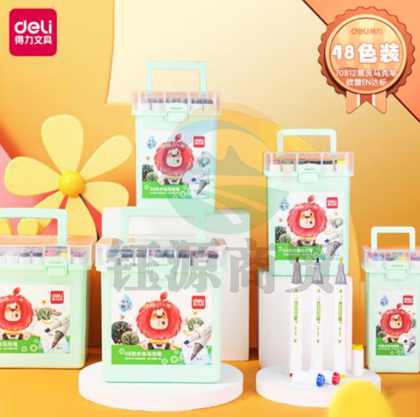 得力70812-48易洗水性三角杆马克笔(混)(48色/桶)