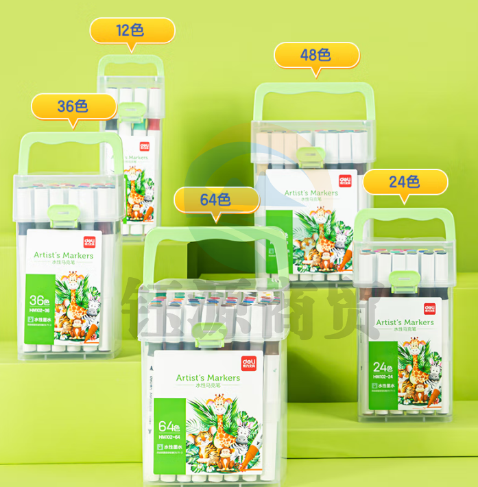 得力HM102-12三角杆桶装水性马克笔(混)(12色/筒)