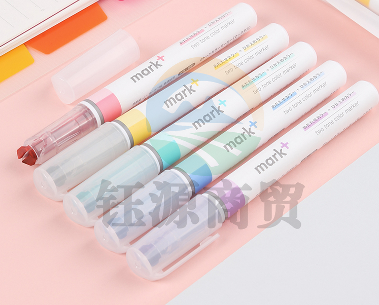 国誉(KOKUYO)PM-MT100Y mark+限定双头马克笔荧光笔考试重点标记笔记号笔 黄色1支装