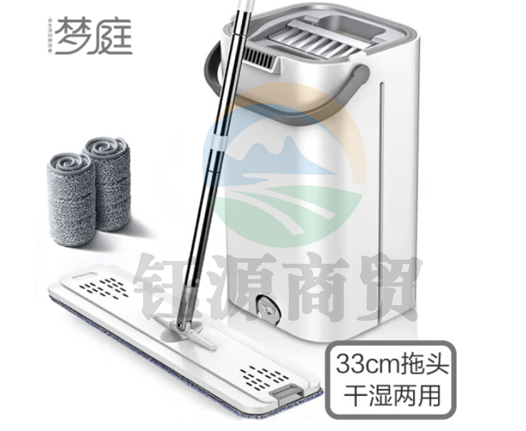 梦庭 免手洗拖把桶干湿两用刮刮乐平板拖把家用拖布墩布拖地网红懒人拖把201118 共2块布