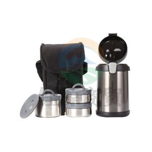 乐扣乐扣 LOCK&LOCK LHC8034DGRY 便携式一体式饭盒 304不锈钢保温饭盒保温桶 便当盒+饭盒包 2L深灰色