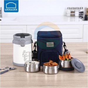 乐扣乐扣 LOCK&LOCK LHC8038WHT 304不锈钢保温饭盒 便携保温桶小号白色 1.68L 便当盒+饭盒包