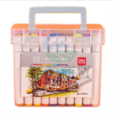 得力70803-60色酒精性三角杆马克笔(混)(60色/桶)