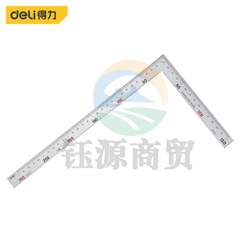 得力DL7130 不锈钢拐尺钢角尺L型尺木工直角90度尺双面刻度150x300mm