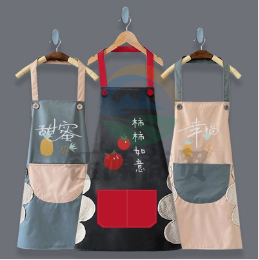 墨斗鱼 防水防油围裙家用厨房防水防油可爱男女时尚工作服防污围腰罩衣黑色7918