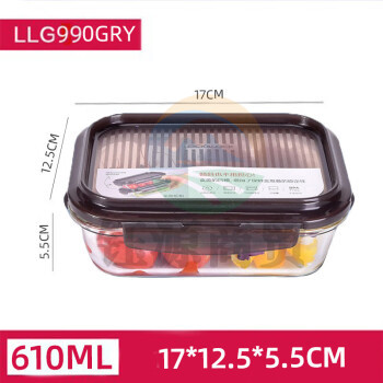 乐扣乐扣LLG990GRY 玻璃保鲜盒 耐热分隔保温密封微波炉汤碗水果盒饭盒便当盒 无分隔*长*(610ml) 玻璃透明