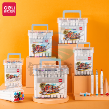 得力70803-48色酒精性三角杆马克笔(混)(48色/桶)