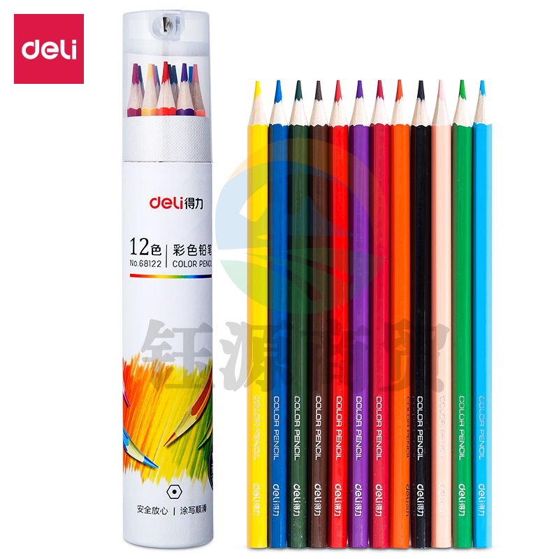 得力68122_12色六角杆彩铅(混)(12色/筒)