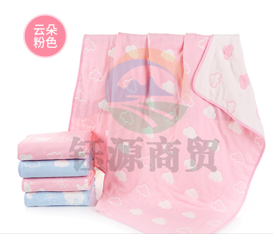 沐凡 纯棉6层纱布浴巾 空调盖毯 云朵粉色110*110cm