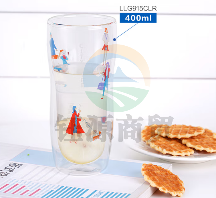 乐扣乐扣LLG915 玻璃杯双层隔热水杯 防爆耐高温带把高颜值创意水杯400ML