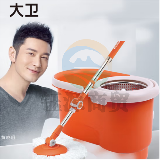 大卫 旋转拖把家用便捷清洁可拆洗脱水篮结构轻松无死角拖把拖布地拖 Q5旋转拖把 （标准版） DX-X2035 橘色