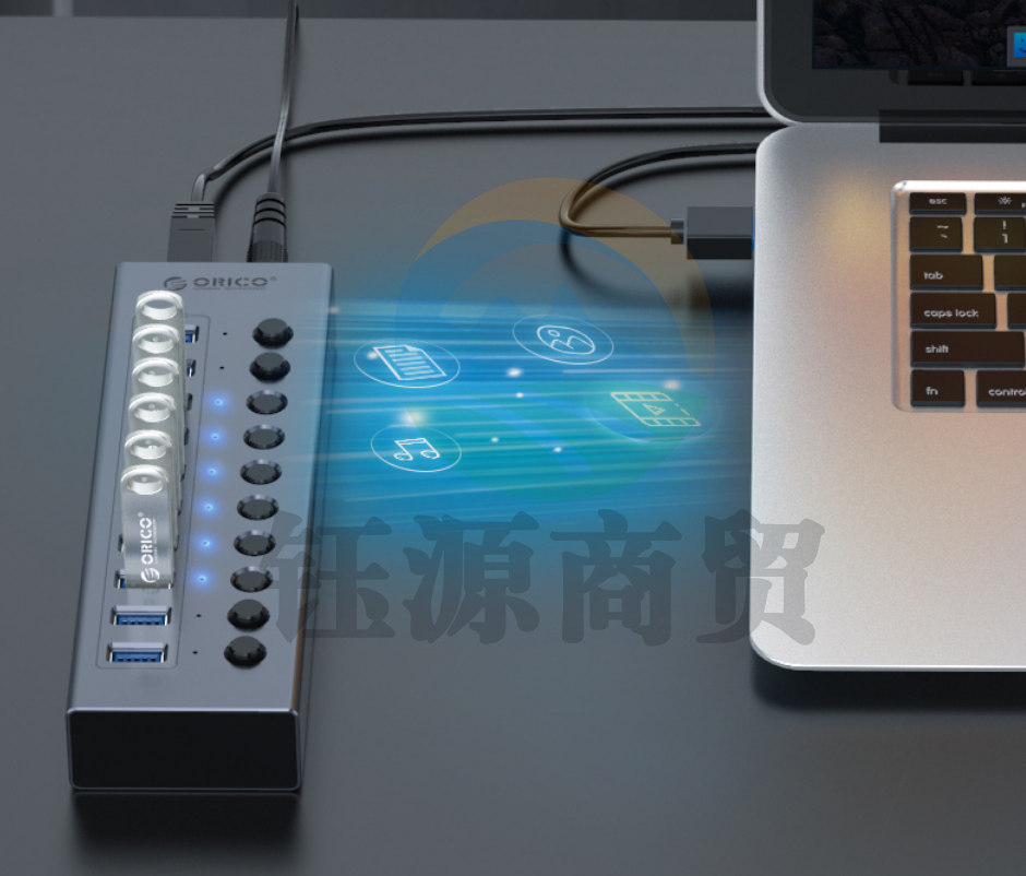 奥睿科(ORICO)USB分线器 13口HUB集线器3.0 群控批量测试拷贝数据扩展坞 铝合金 带电源可充电 BT2U3-13