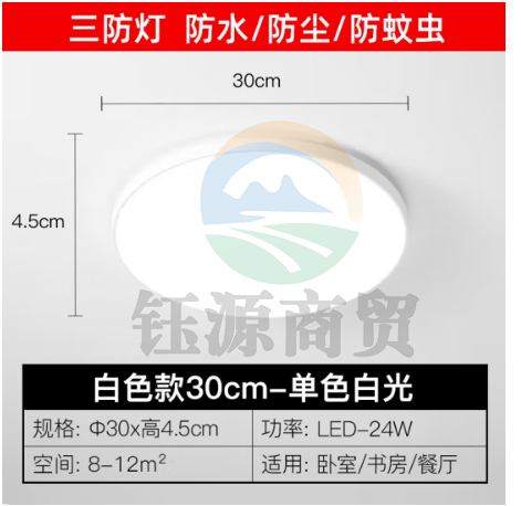 箭牌（ARROW）吸顶灯led三防卧室灯薄圆形防水卫生间阳台厨卫过道灯 白色款/三防灯30cm【白光/24W】