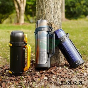 乐扣乐扣 LOCK&LOCK LHC1479DGRY 大容量2.2L灰色 户外手提保温壶 304不锈钢便携车载式保温瓶暖壶