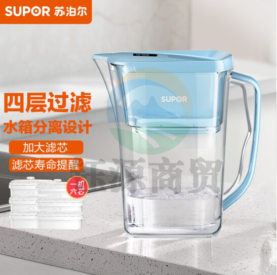 苏泊尔（SUPOR）J-UF01 过滤净水器 家用滤水壶 自来水过滤器净水壶 （蓝色）一壶六芯