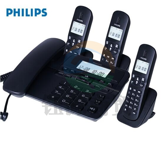 飞利浦DCTG188数字无绳电话机办公家用座机电话子母机免提通话/一键拨号/DCTG188一拖三(黑色)