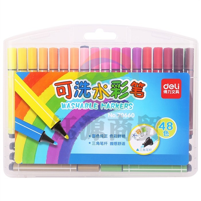 得力70660粗三角杆水彩笔(混)(48支/盒)