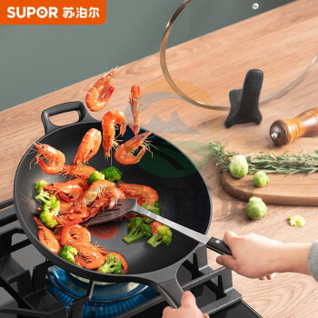 苏泊尔SUPOR 意式火红点铸铝耐磨无油烟不粘炒锅32cm炒菜锅EC32SAP01